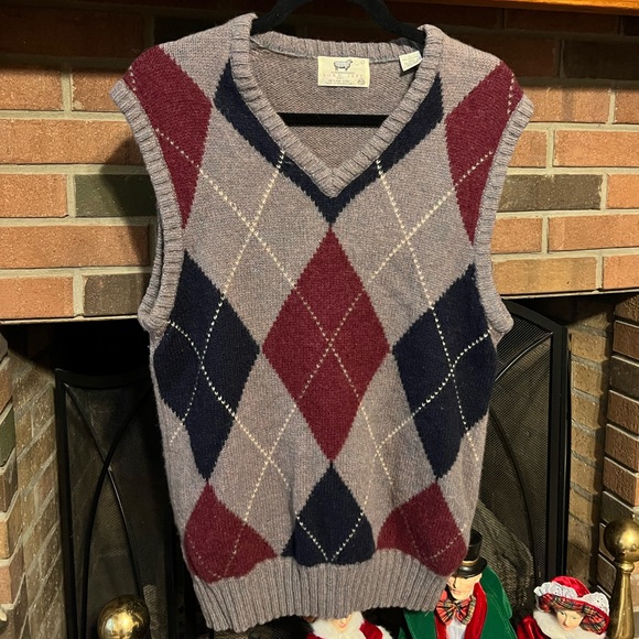 L Vintage 100% Wool Argyle Knit Shetland Sweater Vest Lord Jeff New Zealand - Picture 10 of 10